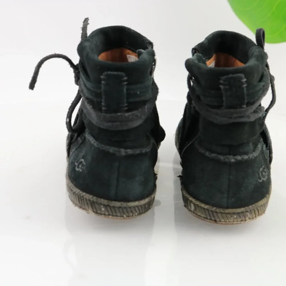 UGG Womens Reid Boot Size 6 Black Suede Tie Wrap Cushioned Moc Casual Booties‎